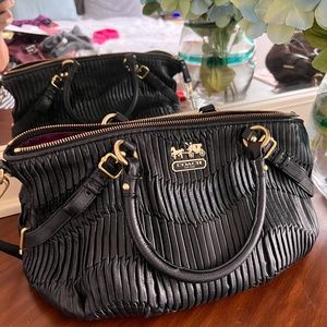 Coach black leather pleated purse